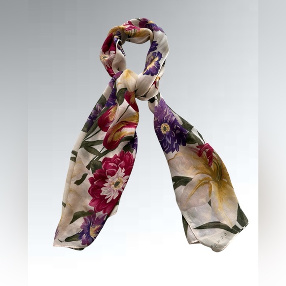 Vintage Floral Silk Scarf by Echo 58” x 16” - Picture 2 of 15
